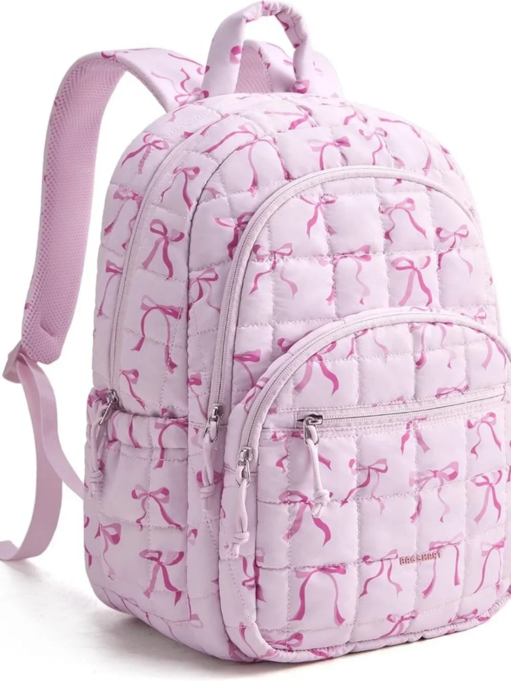 Stylish Pink Bow Print Travel Backpack for Women | College Laptop Bag, Durable